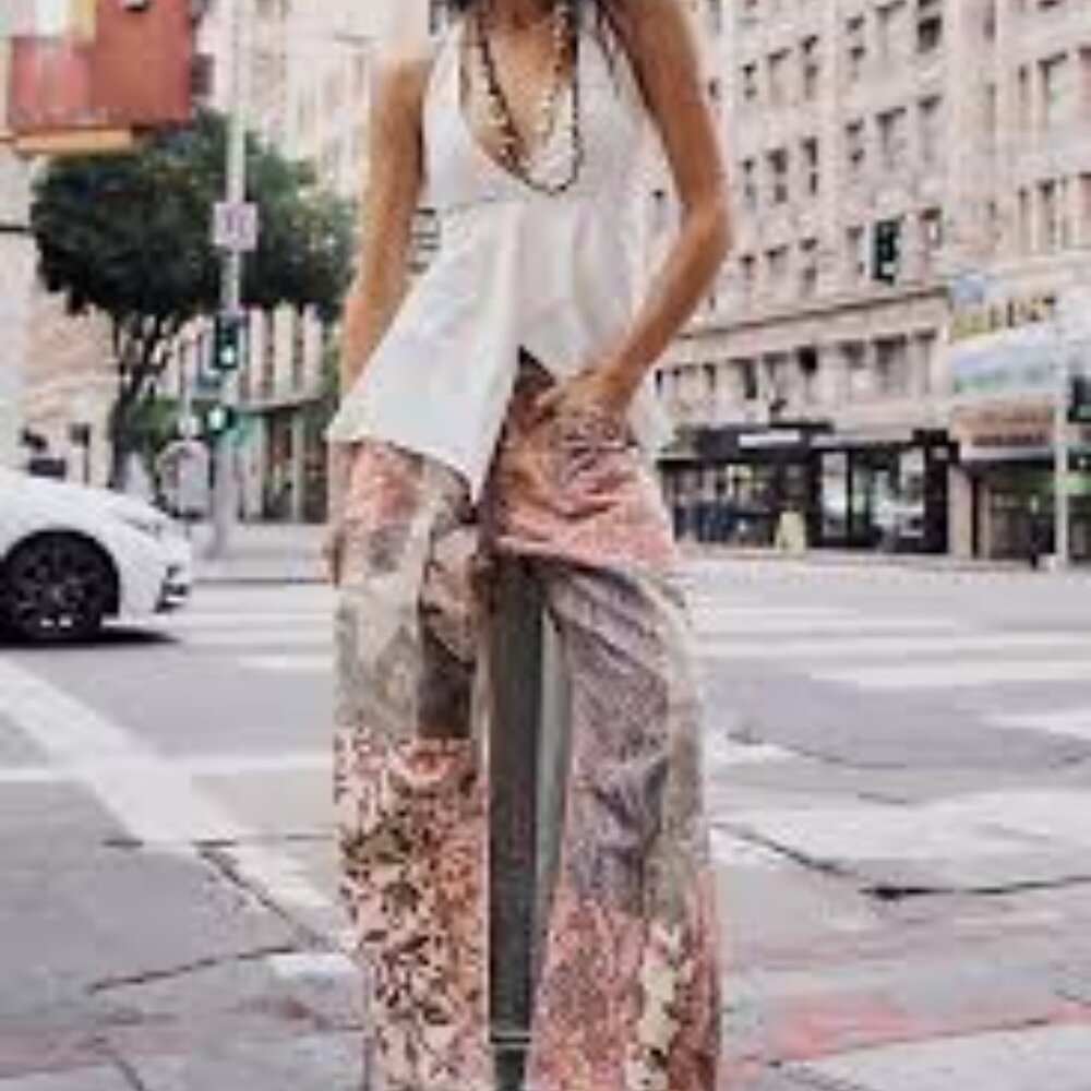 NWT Free People Boho Moxie Printed Low Slung Barrel Jean